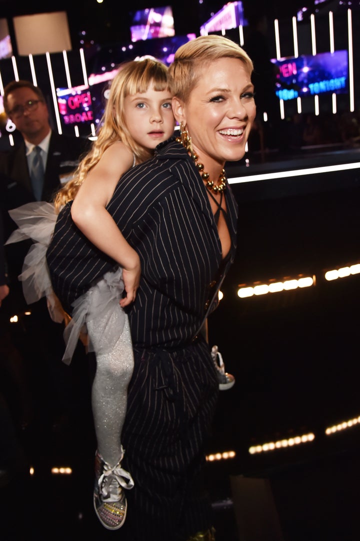 Pink (R) and her daughter Willow Hart attend the 60th Annual GRAMMY Awards.