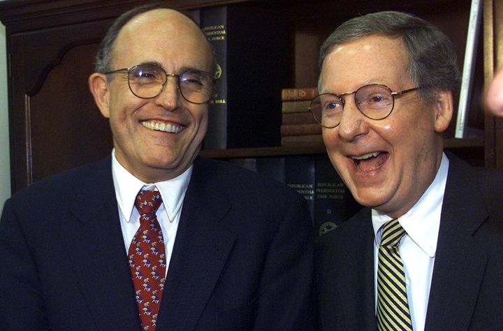 Rudy Giuliani and Senate Majority Leader Mitch McConnell at a Republican party fundraiser in 1999.