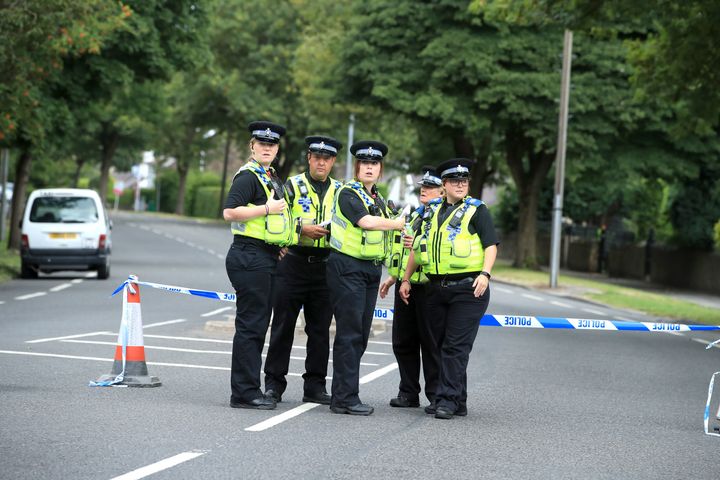 Police officers at the scene on Bingley Road.