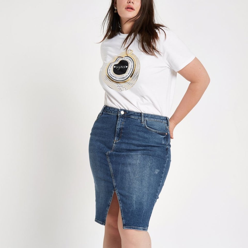 Plus size shop denim skirt