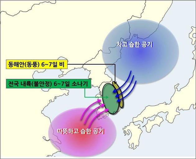 6~7일 강수 모식도.