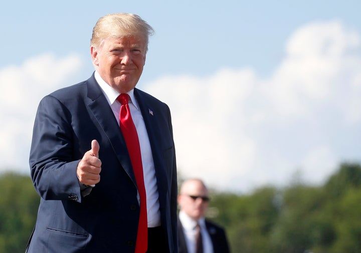 President Donald Trump is seen before boarding Air Force One to Ohio at the Morristown Airport in Morristown, NJ, on Saturday.