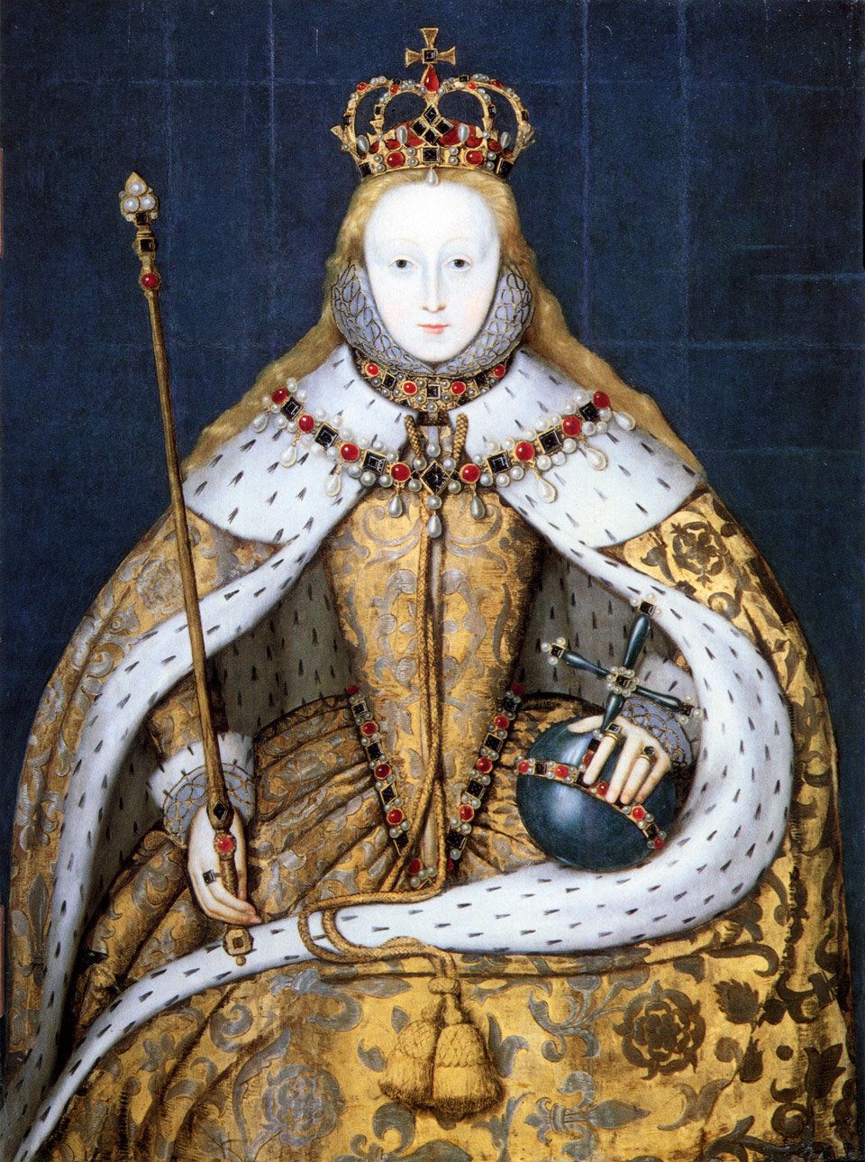 Πορτραίτο της βασίλισσας Ελισάβετ Α΄. Έργο αγνώστου, φιλοτεχνημένο περί το 1600. Η Ελισάβετ εικονίζεται με την χαρακτηριστική, κατάλευκη επιδερμίδα της. Την διατηρούσε χρησιμοποιώντας πούδρα από λευκό μόλυβδο, όπως έκαναν οι γυναίκες στον αρχαίο κόσμο. Λονδίνο, National Portrait Gallery.