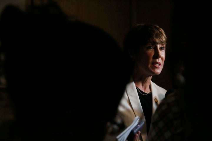 Democratic gubernatorial candidate Gwen Graham speaks to the media after a debate ahead of the Democratic primary for governor on Thursday, Aug. 2, 2018, in Palm Beach Gardens.