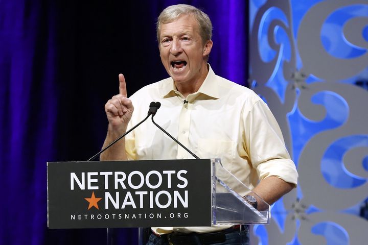 Tom Steyer speaks at the Netroots Nation conference in New Orleans, Louisiana, on Thursday, Aug. 2, 2018. The liberal donor criticized "establishment Democrats."