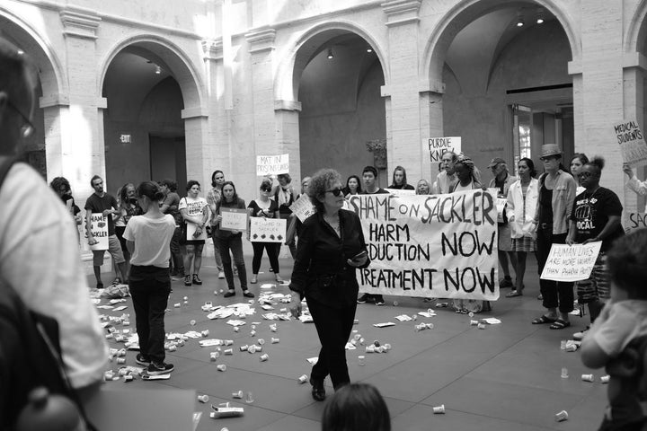 Anti-opioid protest at the Harvard Art Museums, which the Sackler family has supported with charitable gifts. Jon Shaffer