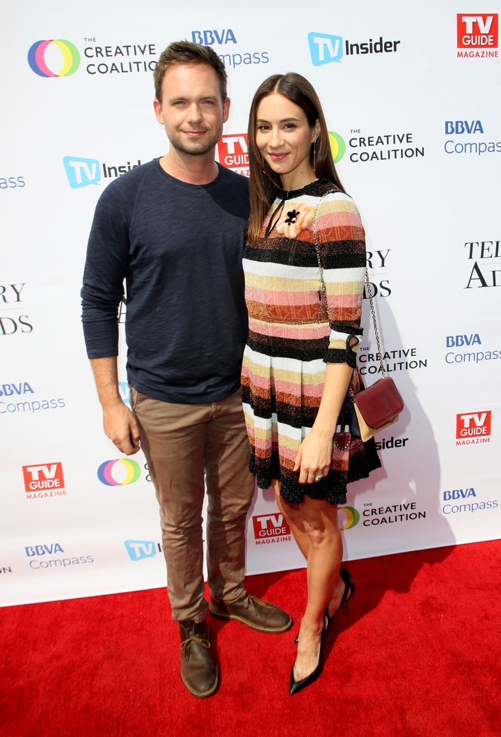  Patrick J. Adams and Troian Bellisario pictured together at the Television Industry Advocacy Awards in 2017. 