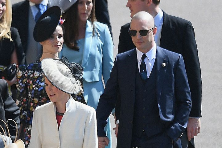 Tom Hardy and his wife attend the wedding of Prince Harry and Meghan Markle on May 19 in Windsor, England.