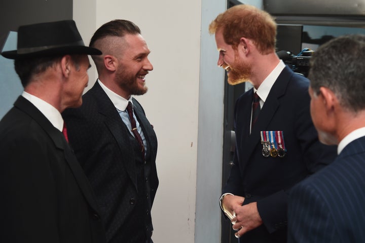 Harry and Hardy share a laugh at the "Dunkirk" world premiere on July 13, 2017, in London.