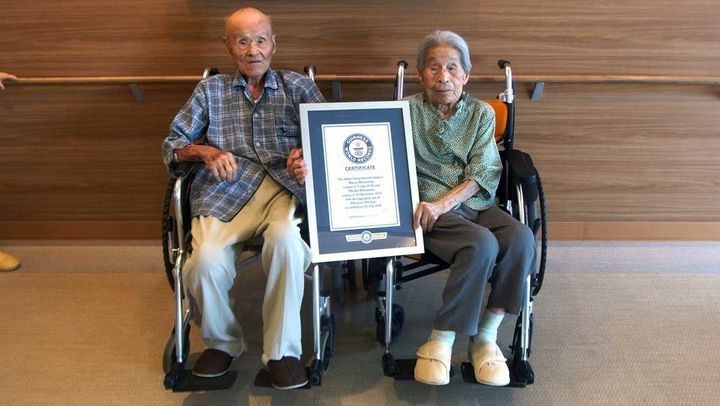 Masao Matsumoto, 108, married Miyako Sonoda, 100, on Oct. 20, 1937. The couple has just been given the Guinness World Record for oldest living married couple.