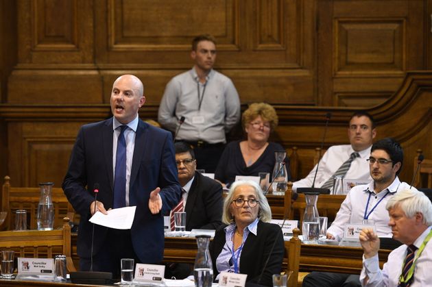 Northamptonshire County Council leader Matthew Golby speaks during a council meeting over its £70 million shortfall