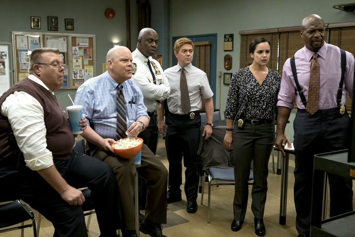 The cast of "Brooklyn Nine-Nine" shooting an episode. 