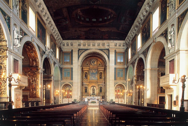 The Church of St. Roch in Lisbon has a rather plain-looking exterior but a lavishly adorned interior.