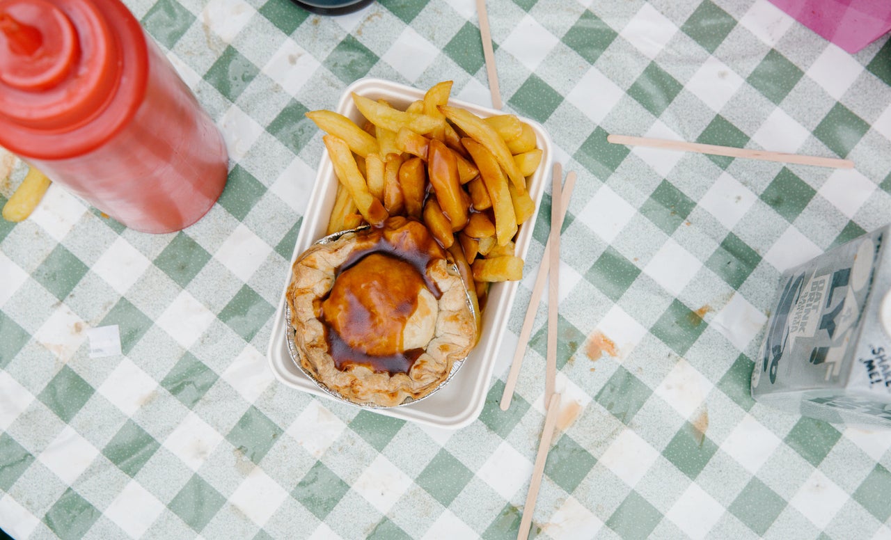 Vegan pie and chips at the Forest Green Rovers' stadium.