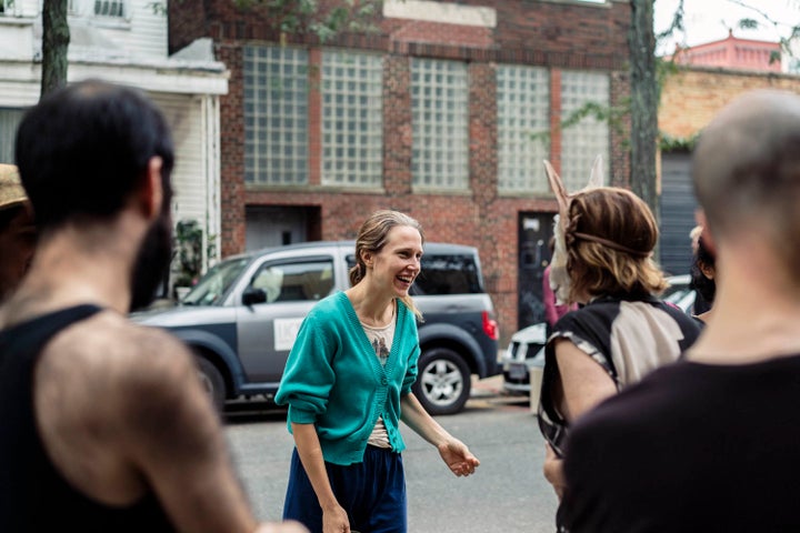 Director Josephine Decker and her cast on the set of