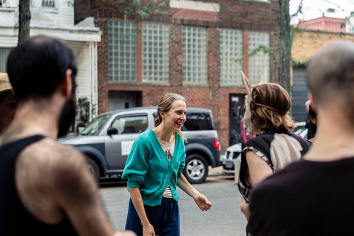 Director Josephine Decker and her cast on the set of "Madeline's Madeline."