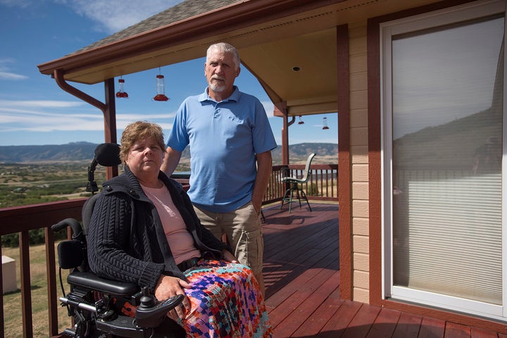 <p> Robbin and Ed Smith at home in Castle Rock, Colo., in 2017. Robbin was paralyzed from the waist down after receiving an epidural pain injection at the Surgery Center at Lone Tree in 2013. </p>