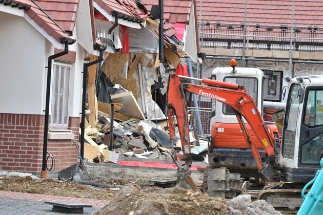 Damaged properties in a row of newly-built retirement homes in Ermine Street, Buntingford.