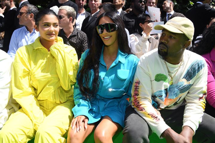 Kylie Jenner, Kim Kardashian and Kanye West at the Louis Vuitton Menswear Spring/Summer 2019 show.
