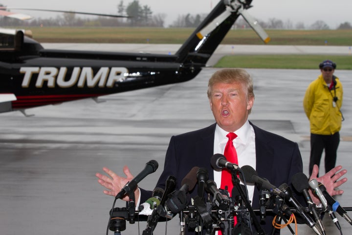 Trump speaks to the media on April 27, 2011, about President Barack Obama’s release of his original birth certificate t