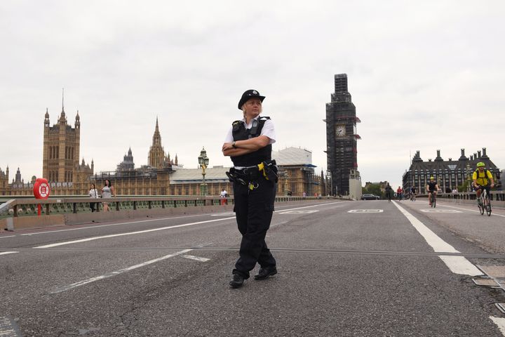 Police on Westminster Bridge.