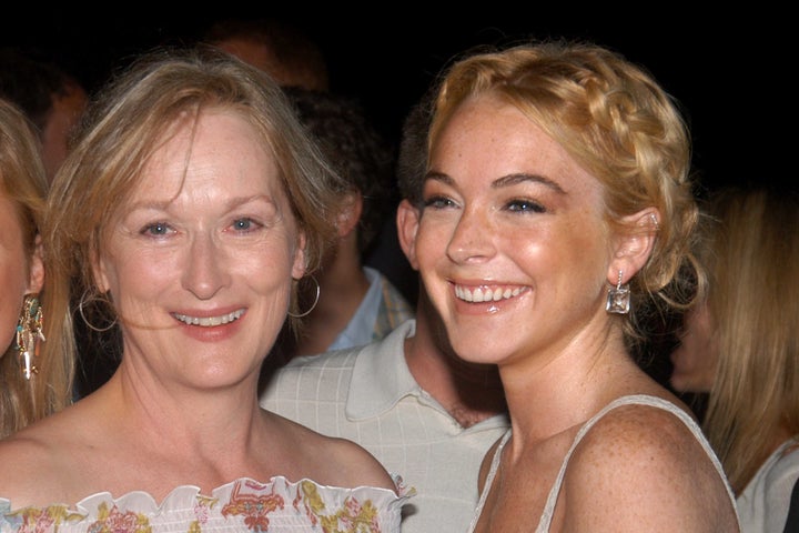 Meryl Streep and Lindsay Lohan attend a Haitian relief benefit in 2005. The two worked together on "A Prairie Home Companion,