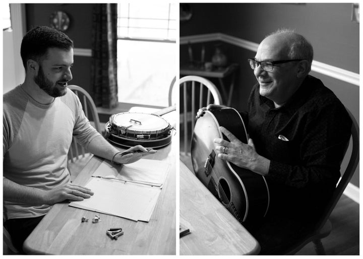 “I never thought that a 26-year-old gay banjo player and a 65-year-old Jewish bassist would be friends and co-writers,” Hiltner (left) said of his kinship with Weisberger. "But we are, and it works." 