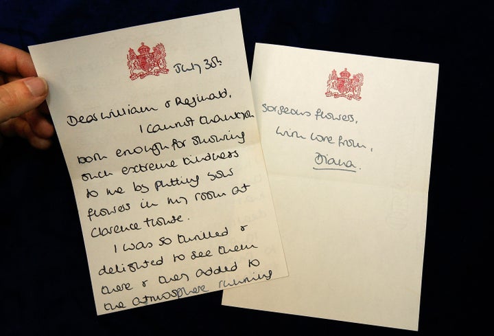In 2008, memorabilia like this handwritten thank-you note from Princess Diana went to auction. Diana addressed this letter to