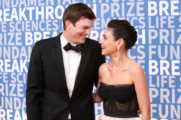 Ashton Kutcher (left) and Mila Kunis attend the 2018 Breakthrough Prize at NASA Ames Research Center in December 2017 in Mountain View, California.