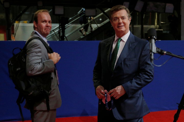Rick Gates (left) and Paul Manafort, seen on the floor of the Republican National Convention in July 2016. A jury is delibera
