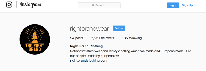 The Instagram page for Right Brand Clothing