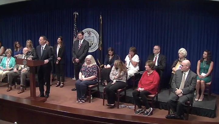 Pennsylvania Attorney General Josh Shapiro on Tuesday released an 884-page report on sexual abuse in six Roman Catholic dioceses in the state. He was flanked by victims of the abuse at a news conference to announce the release.