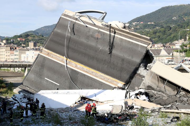 Hundreds of firefighters searched for survivors after the Morandi Bridge collapsed on Tuesday.