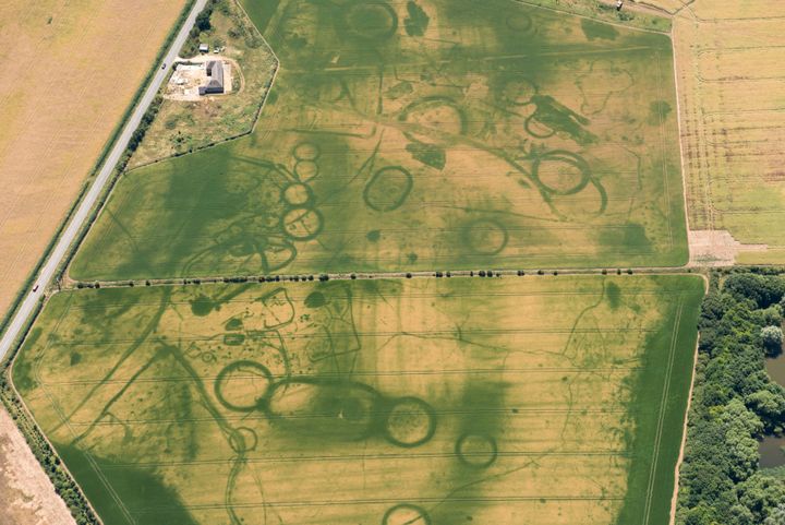 The cropmarks reveal buried remains of later Prehistoric (circa 4000BC -700BC) funerary monuments and a settlement.