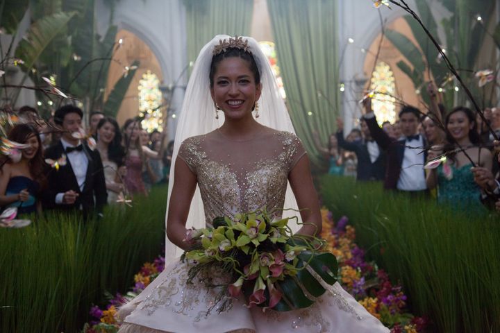 The custom gown worn by Araminta for her wedding. Vogt said Chu wanted the dress to be a little more fun than it was in the book to complement the way Mizuno played the character.