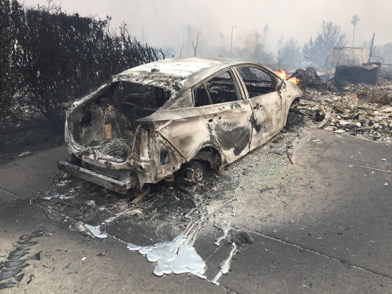 The remains of Steve Rahmn's company car in their driveway.