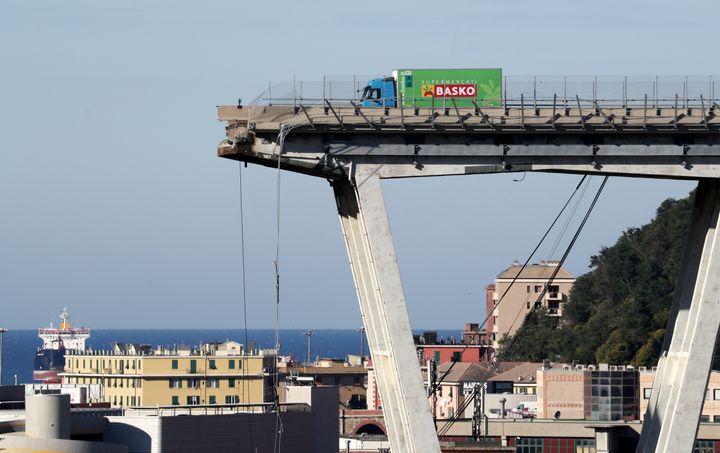 The collapsed Morandi Bridge in the Italian port city of Genoa.
