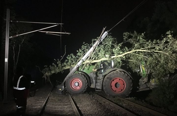 A tractor has caused damage to overhead wires and the tracks at Fitzwilliam in West Yorkshire