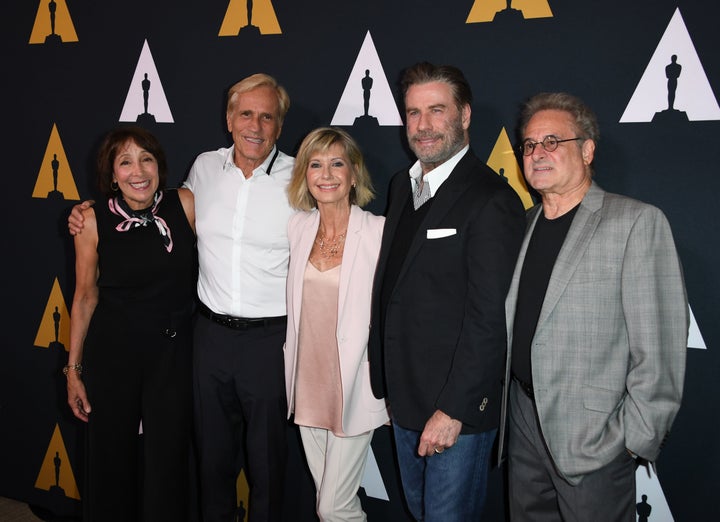 Didi Conn, Randal Kleiser, Olivia Newton-John, John Travolta and Barry Pearl on the red carpet.