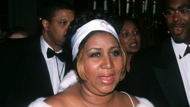 Aretha Franklin during The 40th Annual GRAMMY Awards - Arista Records Pre-GRAMMY Party at Beverly Hills Hotel in New York City, New York, United States. (Photo by Ron Galella, Ltd./WireImage)