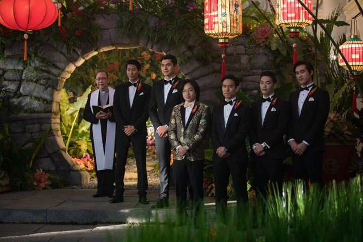 The men of "Crazy Rich Asians" during the wedding of Araminta and Colin.