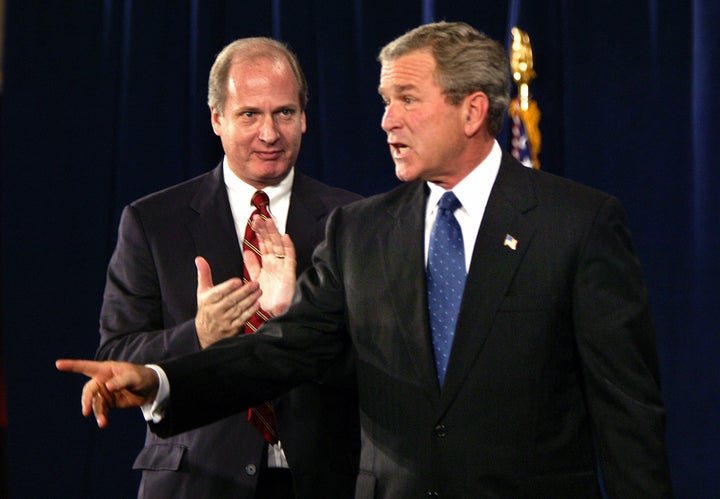 Vin Weber, the former congressman turned lobbyist, pictured with President George W. Bush at the 20th anniversary of the National Endowment for Democracy held at the U.S. Chamber of Commerce.