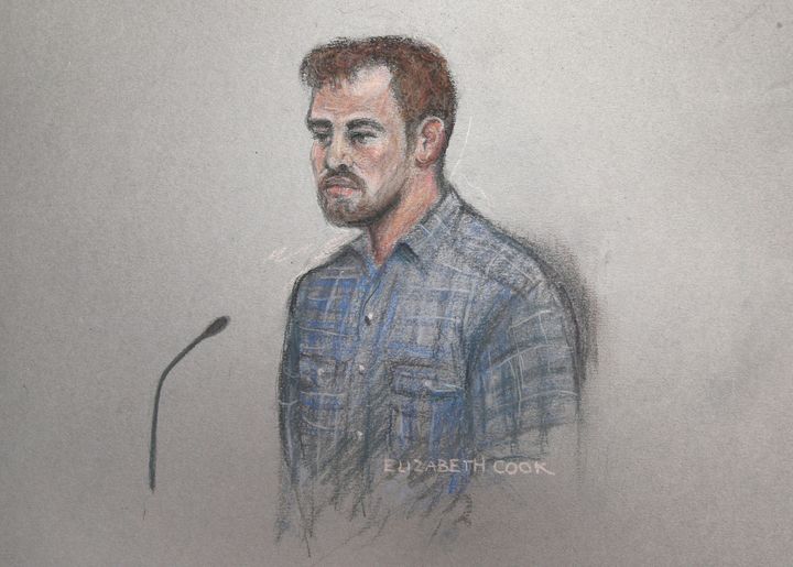 Court sketch of Danny Cipriani appearing at Jersey Magistrates' Court where he pleaded guilty to charges of common assault and resisting arrest 
