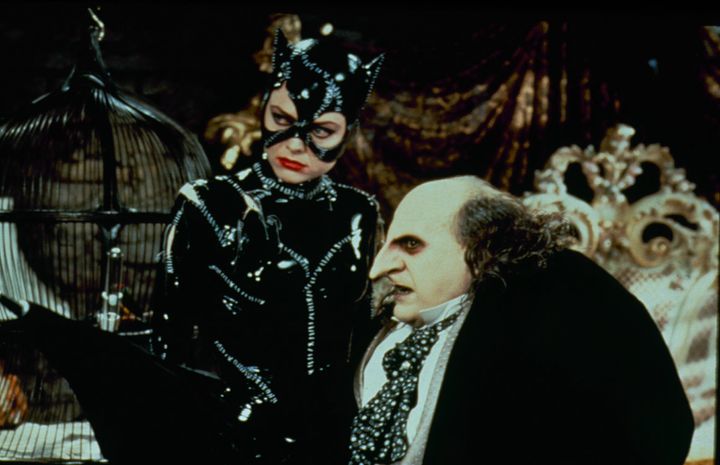 Michelle Pfeiffer as Catwoman and Danny DeVito as the Penguin in the film 'Batman Returns'.
