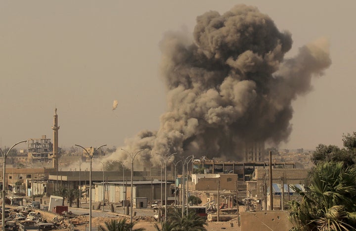 Smoke rises after an airstrike during fighting in Raqqa, Syria, in August last year.