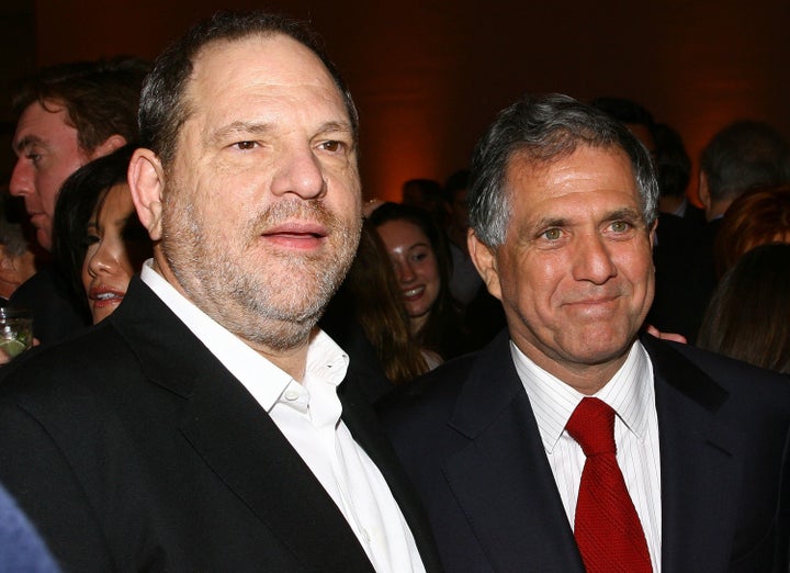 Now-disgraced Hollywood producer Harvey Weinstein, left, with CBS chief Les Moonves in May 2008.