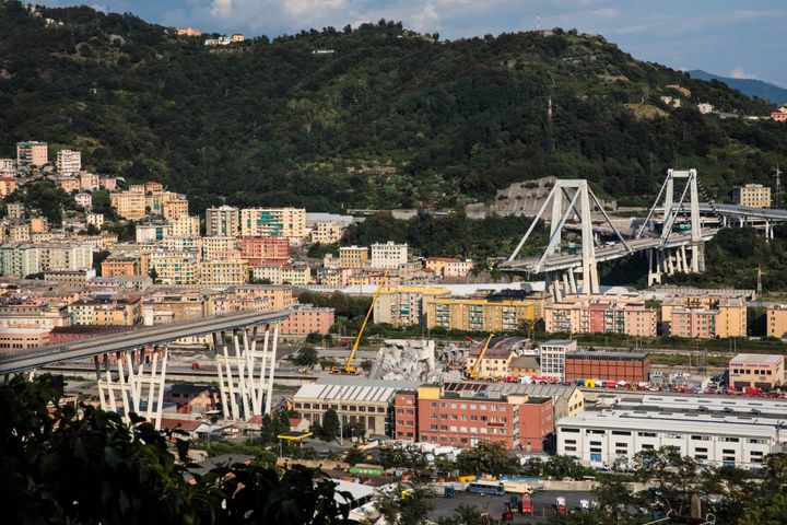 The Morandi Bridge still partially stands after a large section of it collapsed earlier this week.