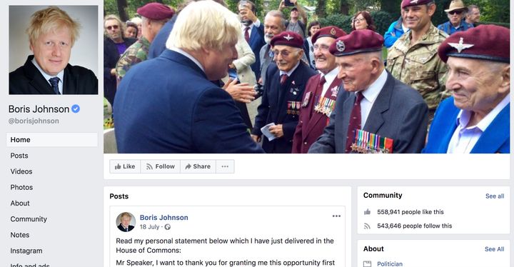 The official Facebook page of ex Foreign Secretary Boris Johnson.