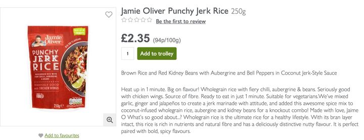 Jamie Oliver's jerk rice as displayed on Waitroses website