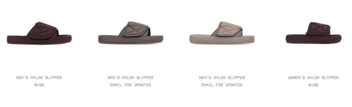 Kanye West's Yeezy slides on his website. 